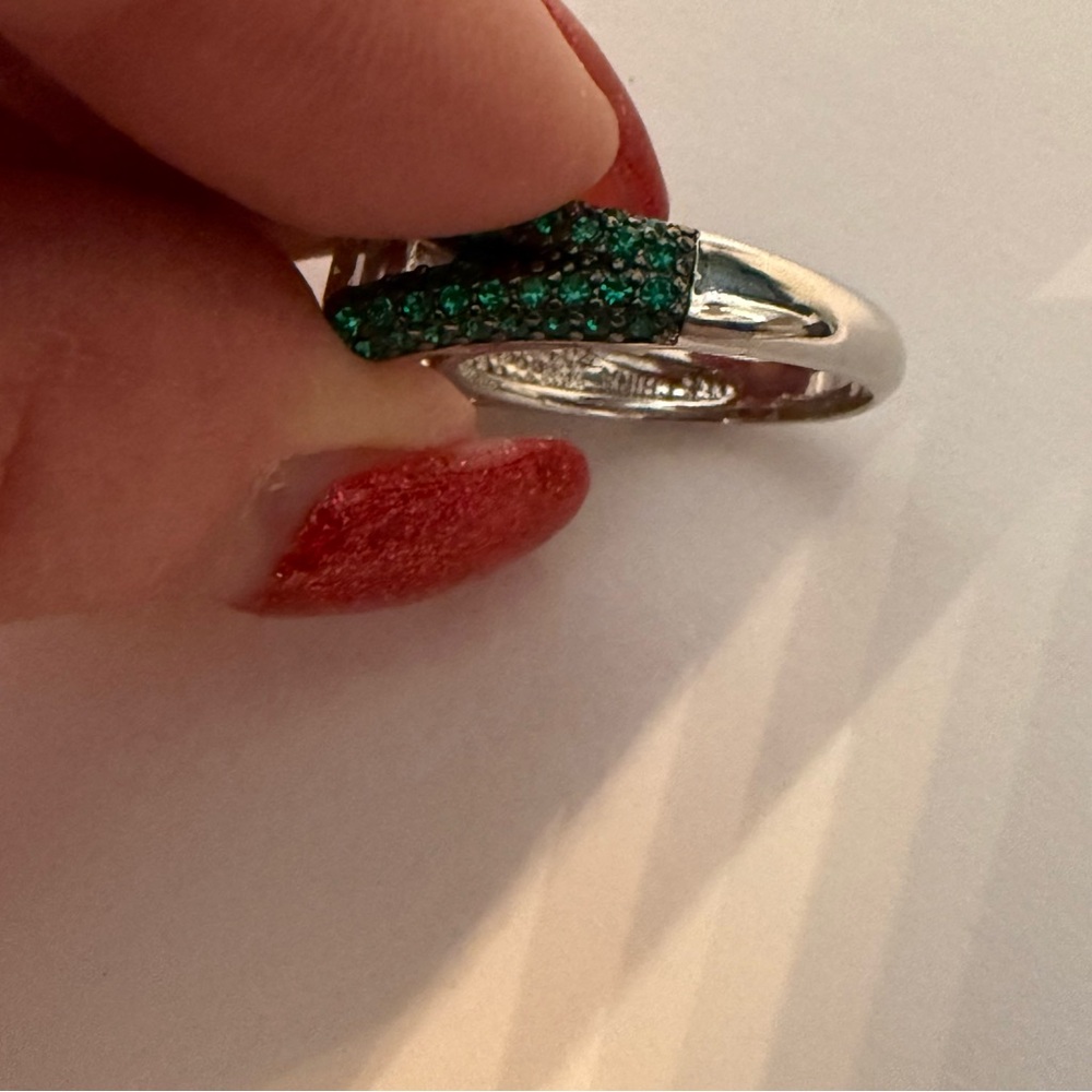 PAJ RING SILVER PLATE CUBIC ZIRCONIA STATEMENT CZ GREEN PAVE BLING ICE SIZE 8 - Picture 10 of 11